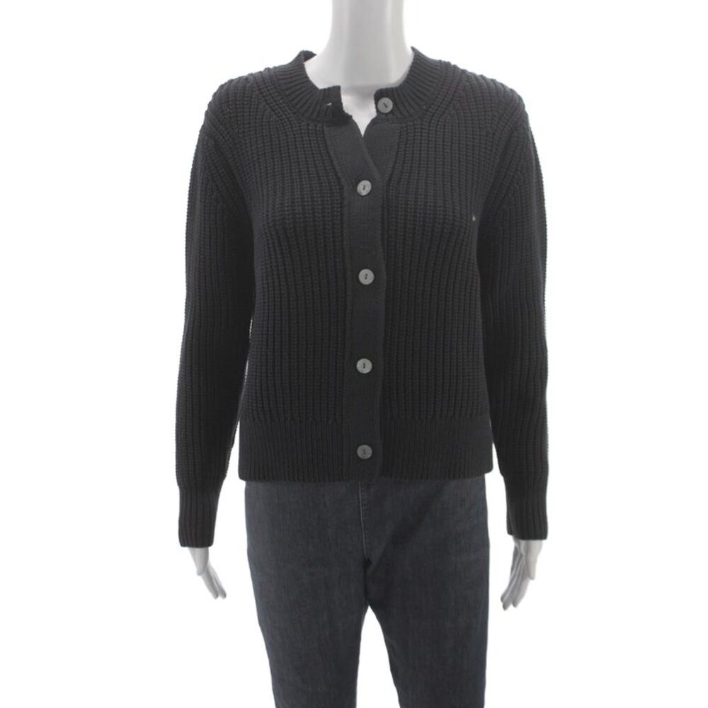 Kokun Unisex Cardigan Black Button Crew Neck Long Sleeve Size L